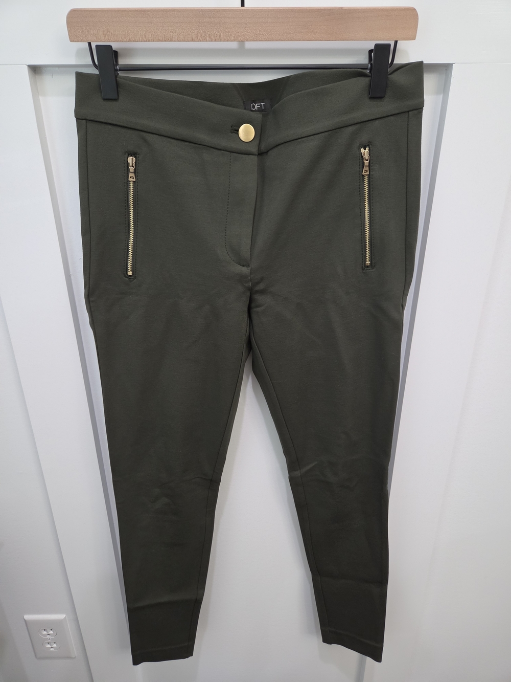 LOFT Olive Skinny Ankle Pants with Gold Zippers